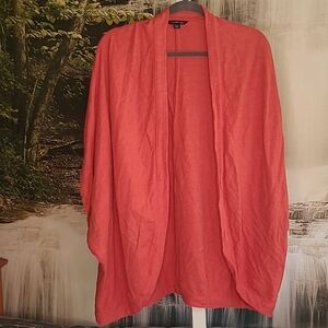 Lands End Womens 14 16 long open pink flowy ribbed cardigan